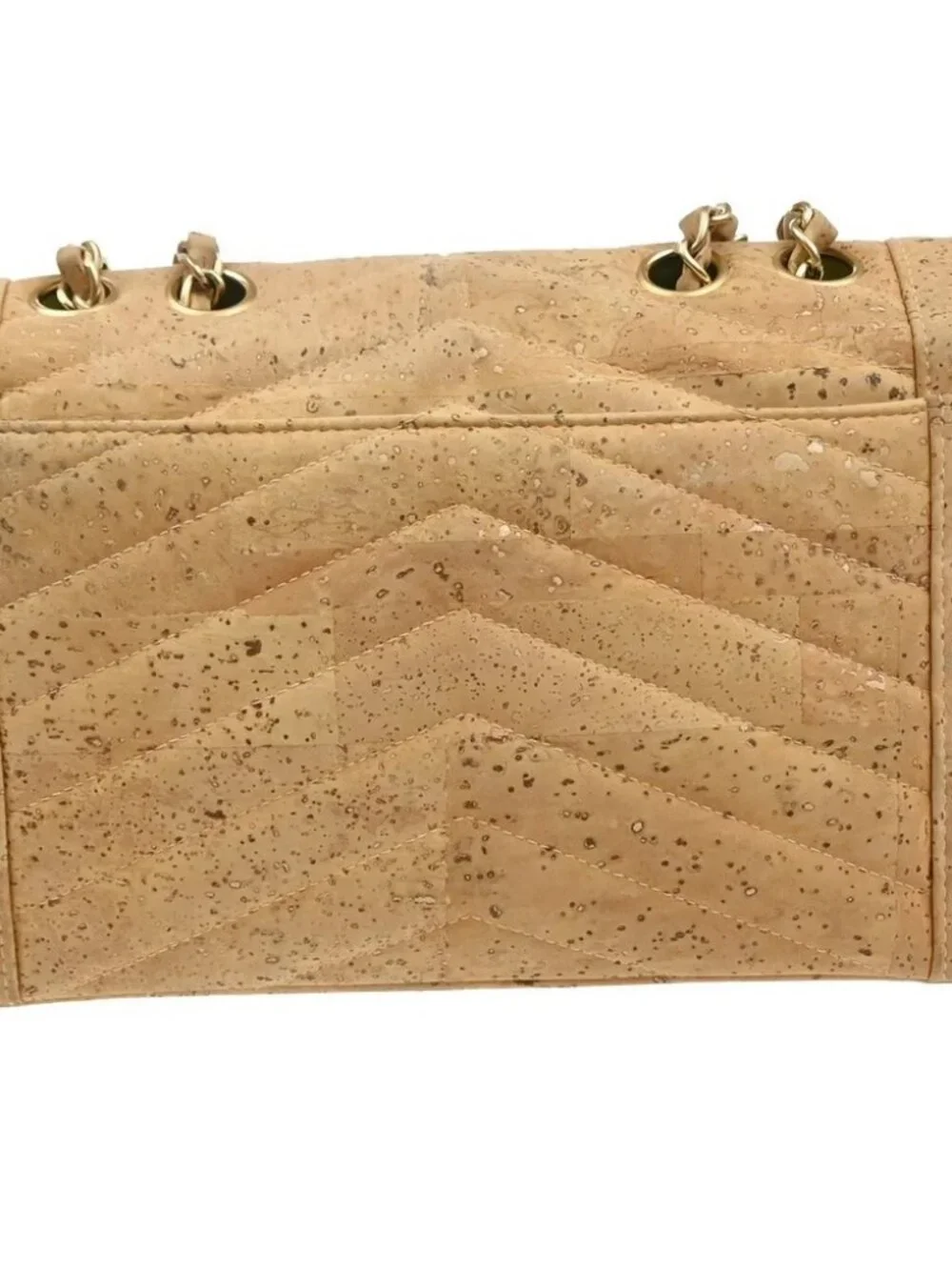 CHANEL Logo 2.55 Chevron Chain Shoulder Bag Cork Leather Beige GHW